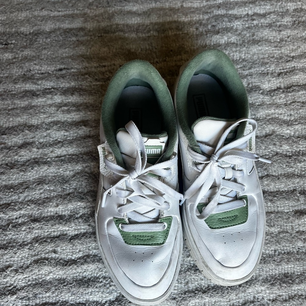 Puma White and Green Platform Sneakers